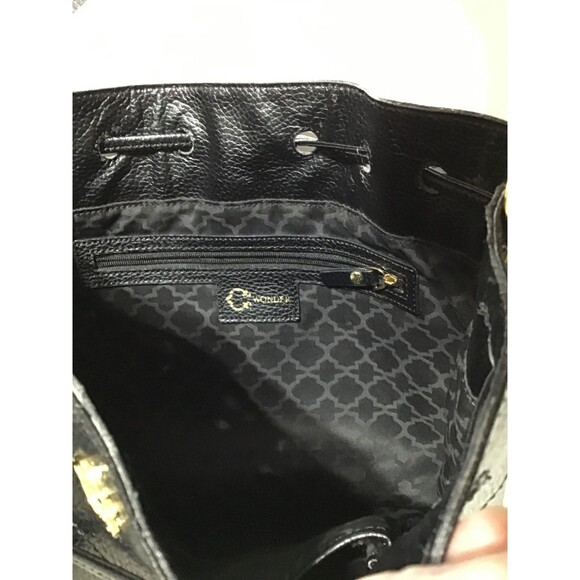 C Wonder Bucket Shopper Drawstring Tote Bag Shoulder Bag Black Pebbled Leather - Picture 5 of 16